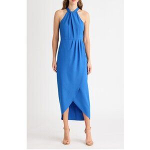 Julia Jordan Knot Neck Tulip Hem Midi Dress Blue